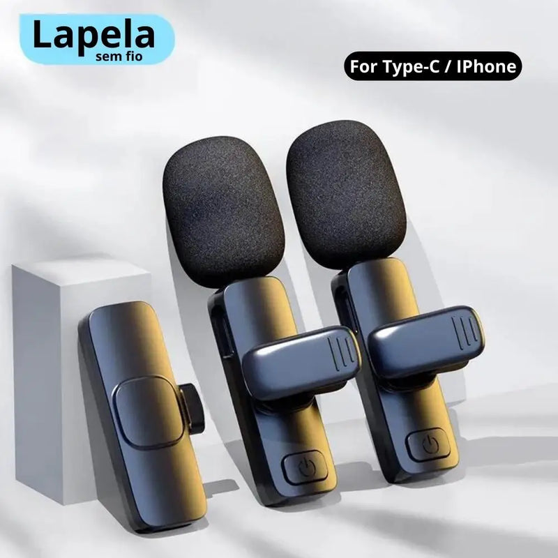 Microfone Lapela Pro Sem Fio - Tipo C/Lighting